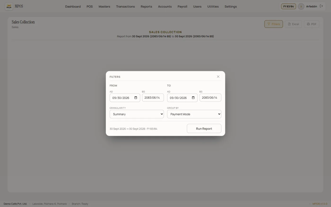 MPOS Restaurant — Sales reports & forecast